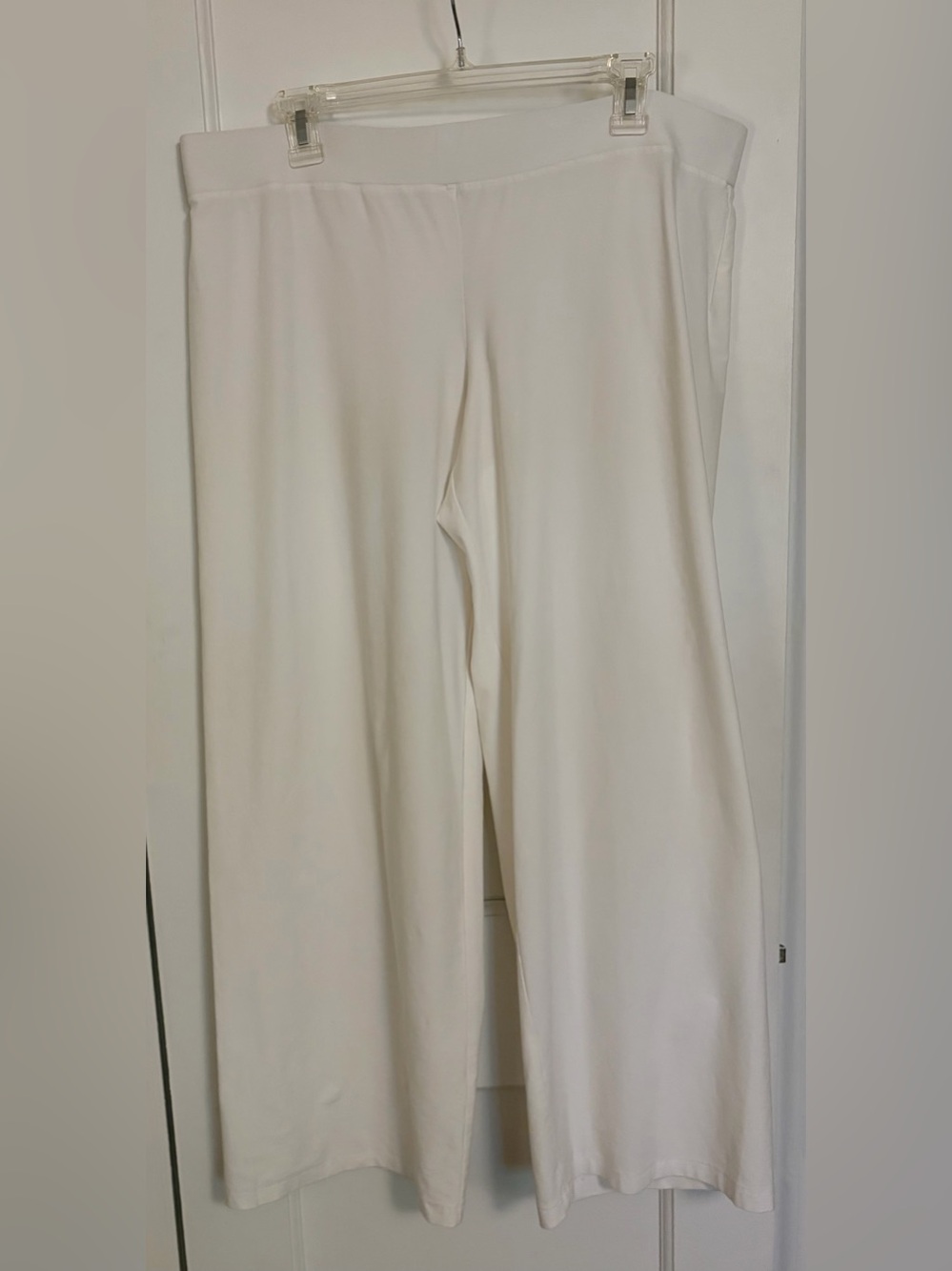 Eileen Fisher White Crepe Wide Leg Stretchy Pants